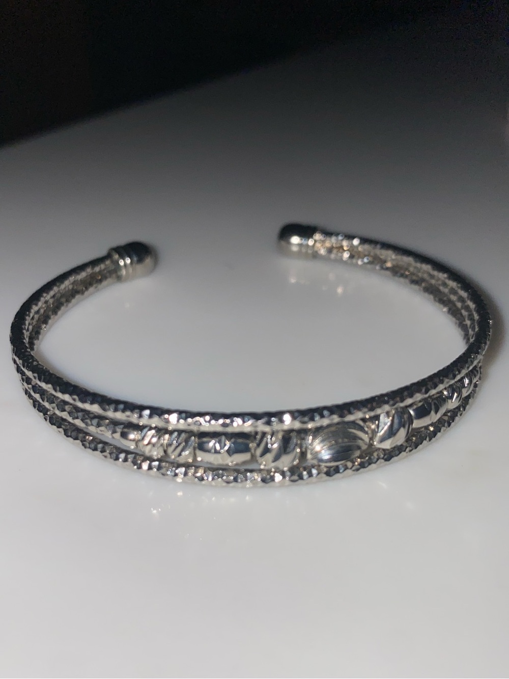 Silver-Tone “Diamond cut” silver bead Cuff Bracelet - Women's Jewelry